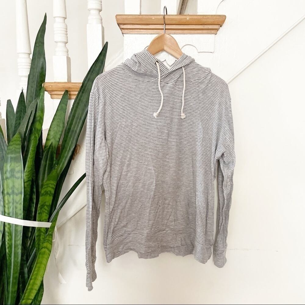 J. Crew Gray Stripe Lightweight Pullover Hoodie Size Medium